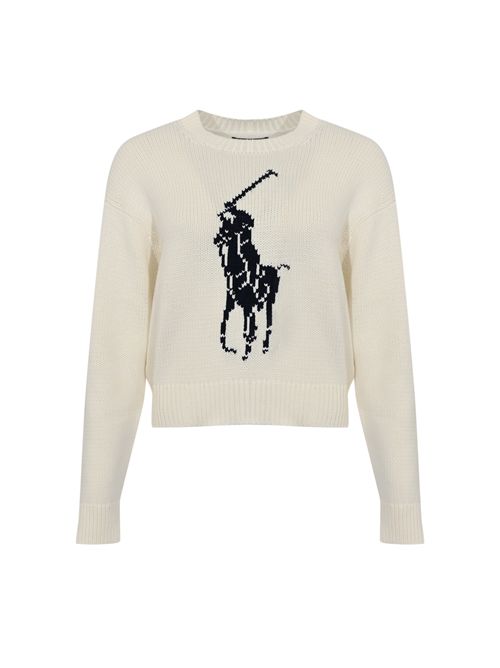 Maglia in cotone con logo a intarsio Bianco POLO RALPH LAUREN | 211A96234002